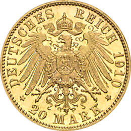 20 Mark Kaiserreich 1910-1914 Sachsen Meiningen Georg II Jaeger 281