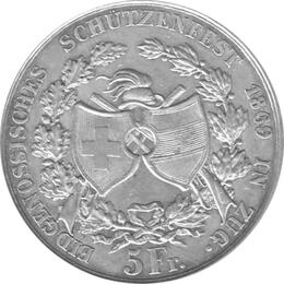 Schweiz 5 Franken 1869 Kanton Zug Schützentaler