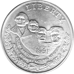 1 Dollar USA, Silbermünze 1991, Mt.Rushmore