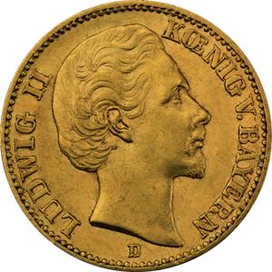 20 Mark Kaiserreich Bayern 1872-1873 Ludwig II Jaeger 194