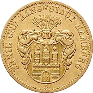10 Mark Kaiserreich Hamburg 1873 Stadtwappen Jaeger 206