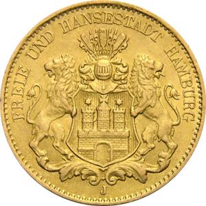 10 Mark Kaiserreich Hamburg 1875-1888 Stadtwappen Jaeger 209