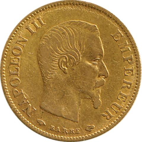 10 Franc Napoleon III ohne Kranz Goldmünze 