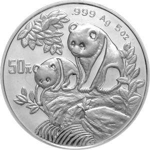 China Panda 5 Unzen 1992 Silberpanda 50 Yuan