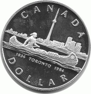 Canada Silber Gedenkmünze 1 Dollar Toronto Kanu 1984