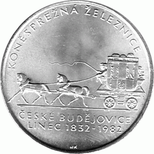 100 Korun, Tschechoslowakei, 1982,  Pferdebahn von Budweis nach Linz