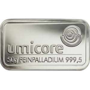 Palladiumbarren 50 Gramm Heraeus Umicore Degussa kaufen und verkaufen