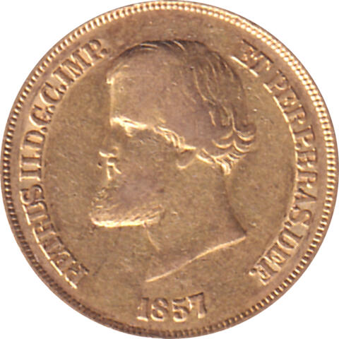 Brasilien 10000 Reis Goldmünze Pedro 1857