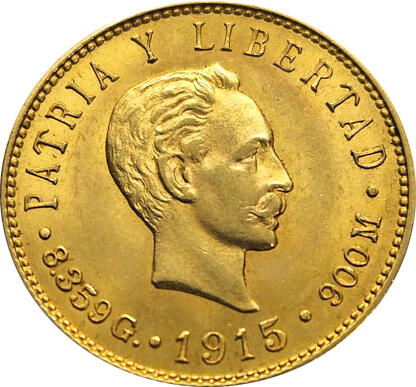 Kuba 5 Pesos Goldmünze 1916